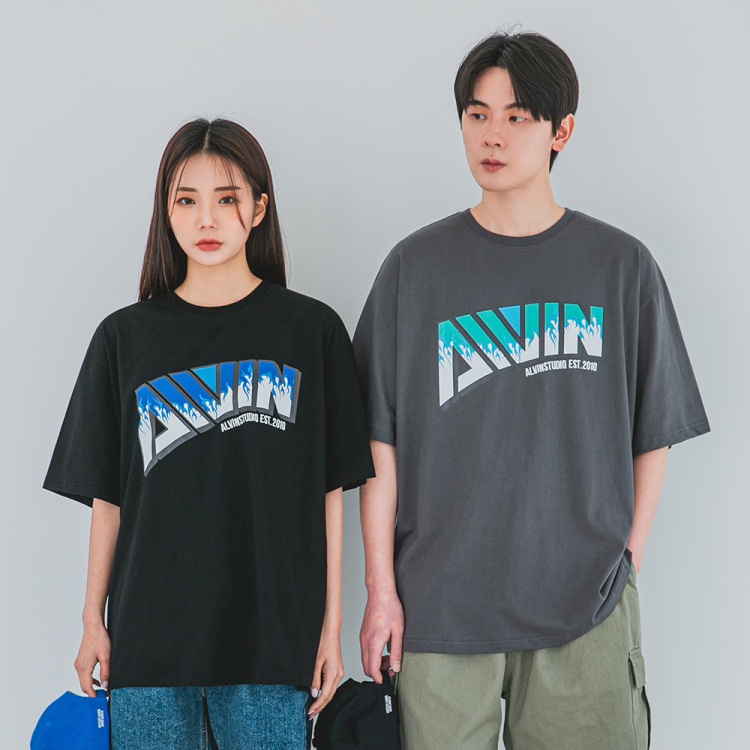 ALVINCLO 앨빈클로 버닝 로고 오버핏 반팔티 AST4862 (2 COLOR)