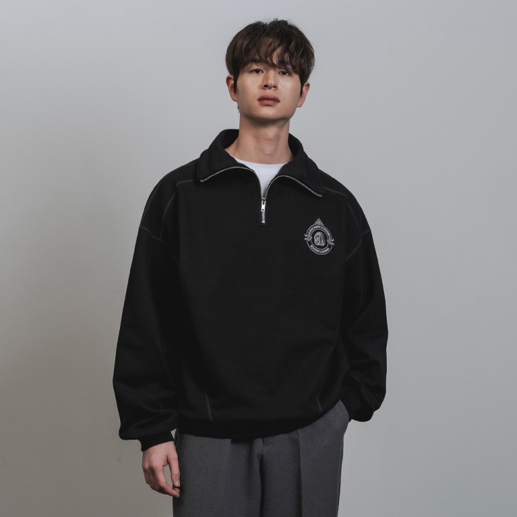 BAKKEN Bakken semi crop balloonFit half zip up Sweatshirt BK5690_블랙