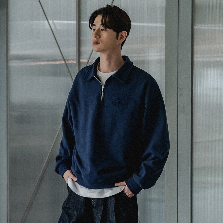 BAKKEN Bakken Collar half zip up Sweatshirt BK7589_네이비