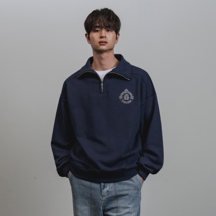 BAKKEN Bakken semi crop balloonFit half zip up Sweatshirt BK5690_네이비
