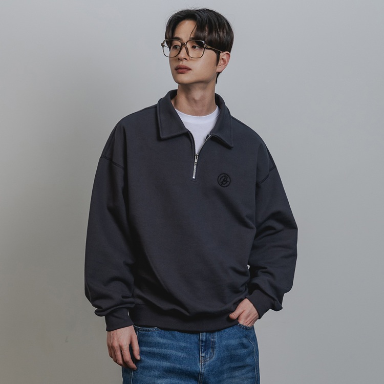 BAKKEN Bakken Collar half zip up Sweatshirt BK7589_차콜