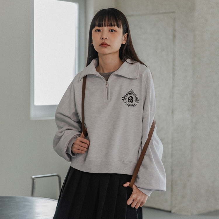 BAKKEN Bakken semi crop balloonFit half zip up Sweatshirt BK5690_멜란지화이트