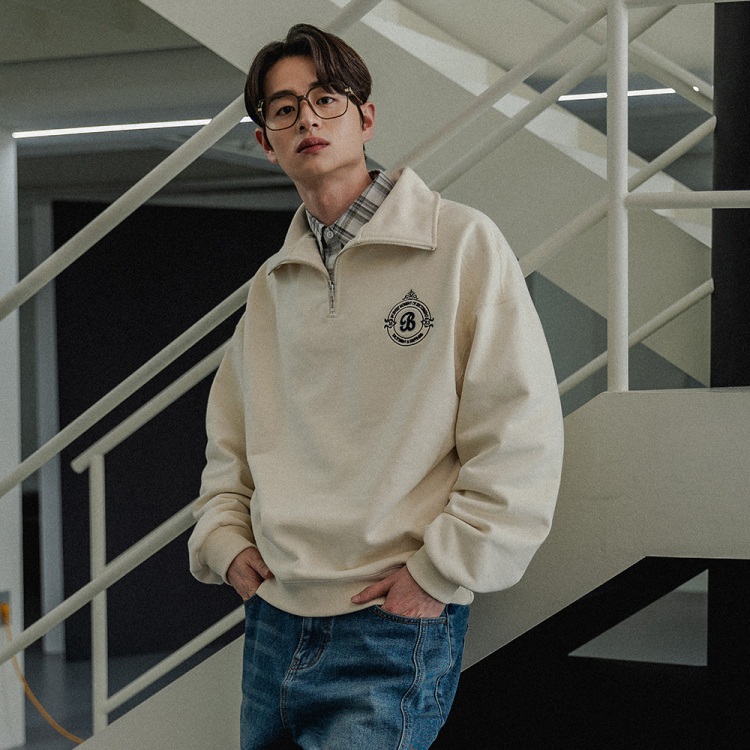 BAKKEN Bakken semi crop balloonFit half zip up Sweatshirt BK5690_크림