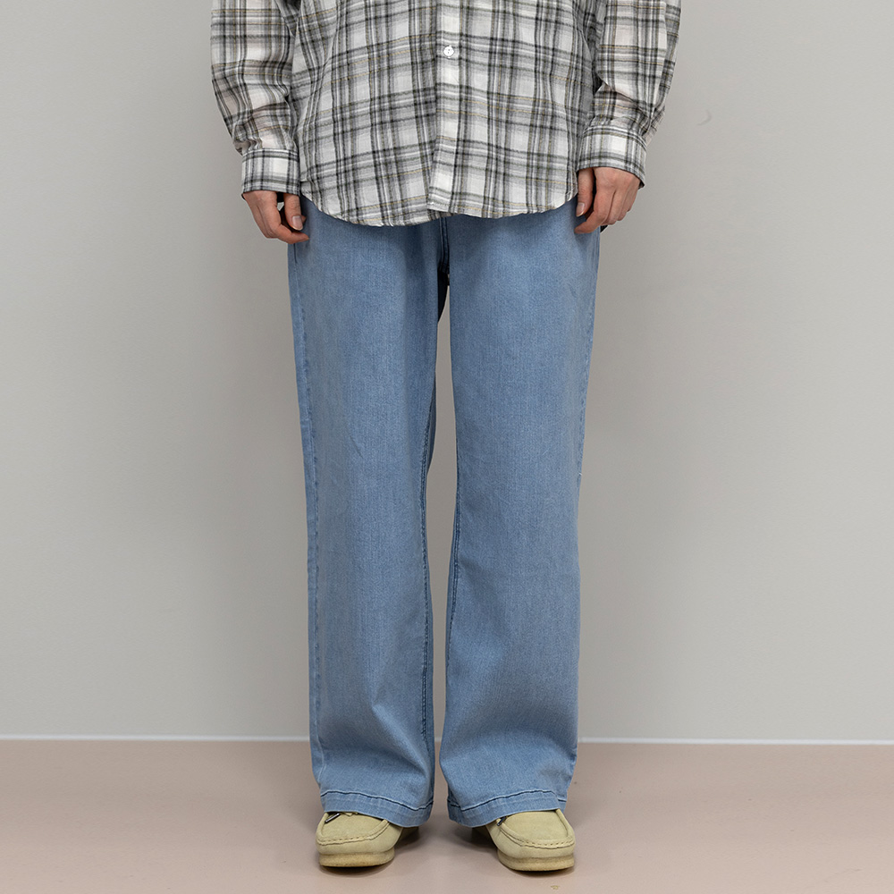 ALVINCLO [DE LUXE] ALVINCLO Cool Denim Light Washing Wide Banding Pants DLX1306