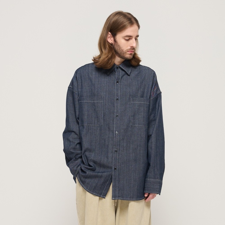 CARGOBROS STITCH DENIM LONG SLEEVE OVERSHIRT (BLUE)