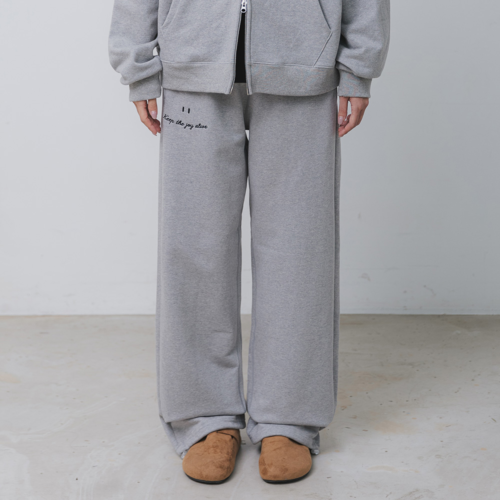 BAKKEN Bakken smile logo semi-wide sweat pants BK9985_Melange Gray