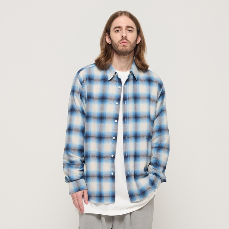 CARGOBROS FLANNEL OMBRE LOOSE FIT CHECK SHIRT (BLUE)