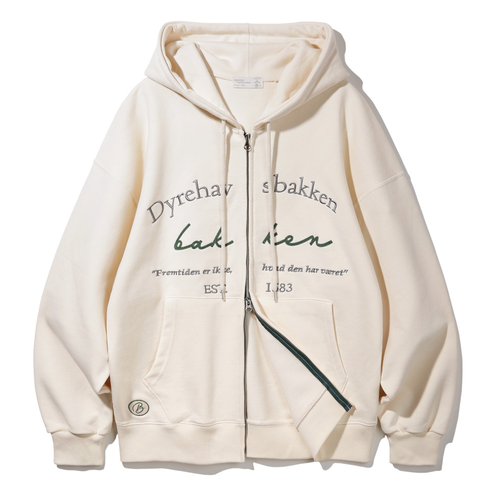 BAKKEN Bakken color point lettering 2way zip-up hoodie BK7984_Cream