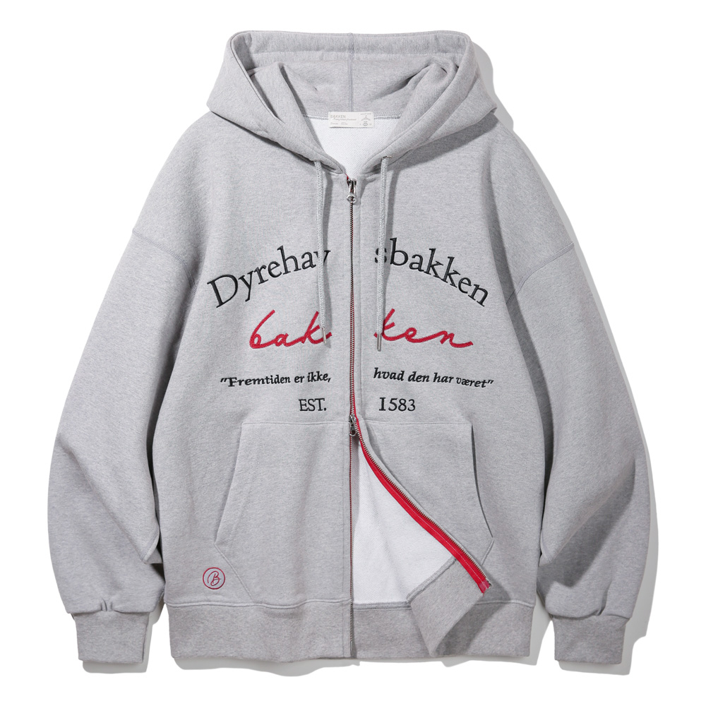 BAKKEN Bakken color point lettering 2way zip-up hoodie BK7984_Melangegray