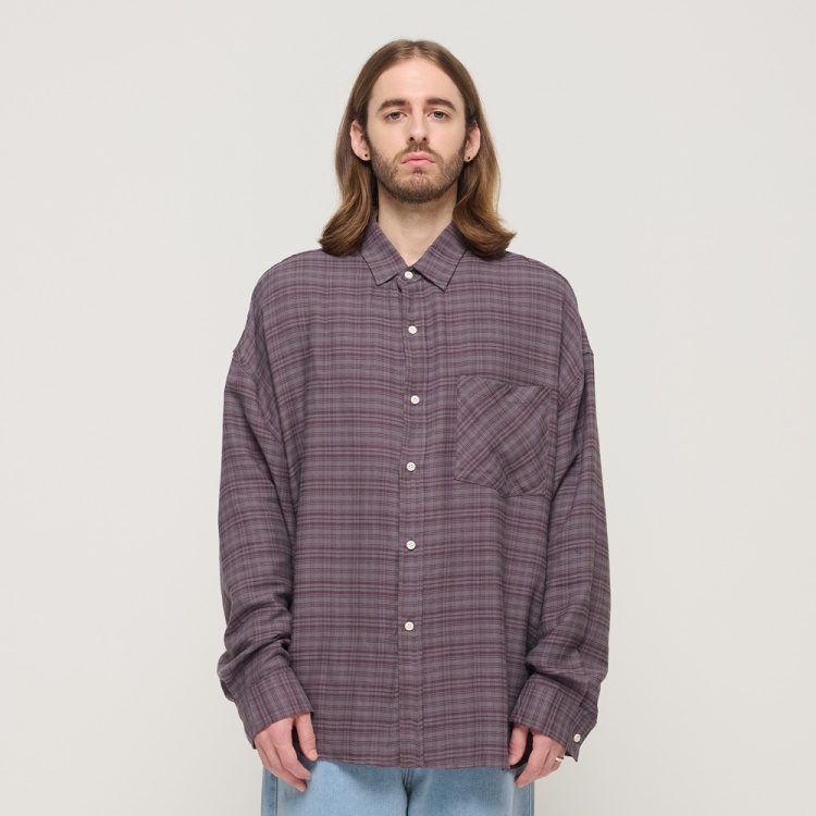 CARGOBROS VINTAGE ROLLING BOXY OVERSIZED CHECK SHIRT (GRAY)