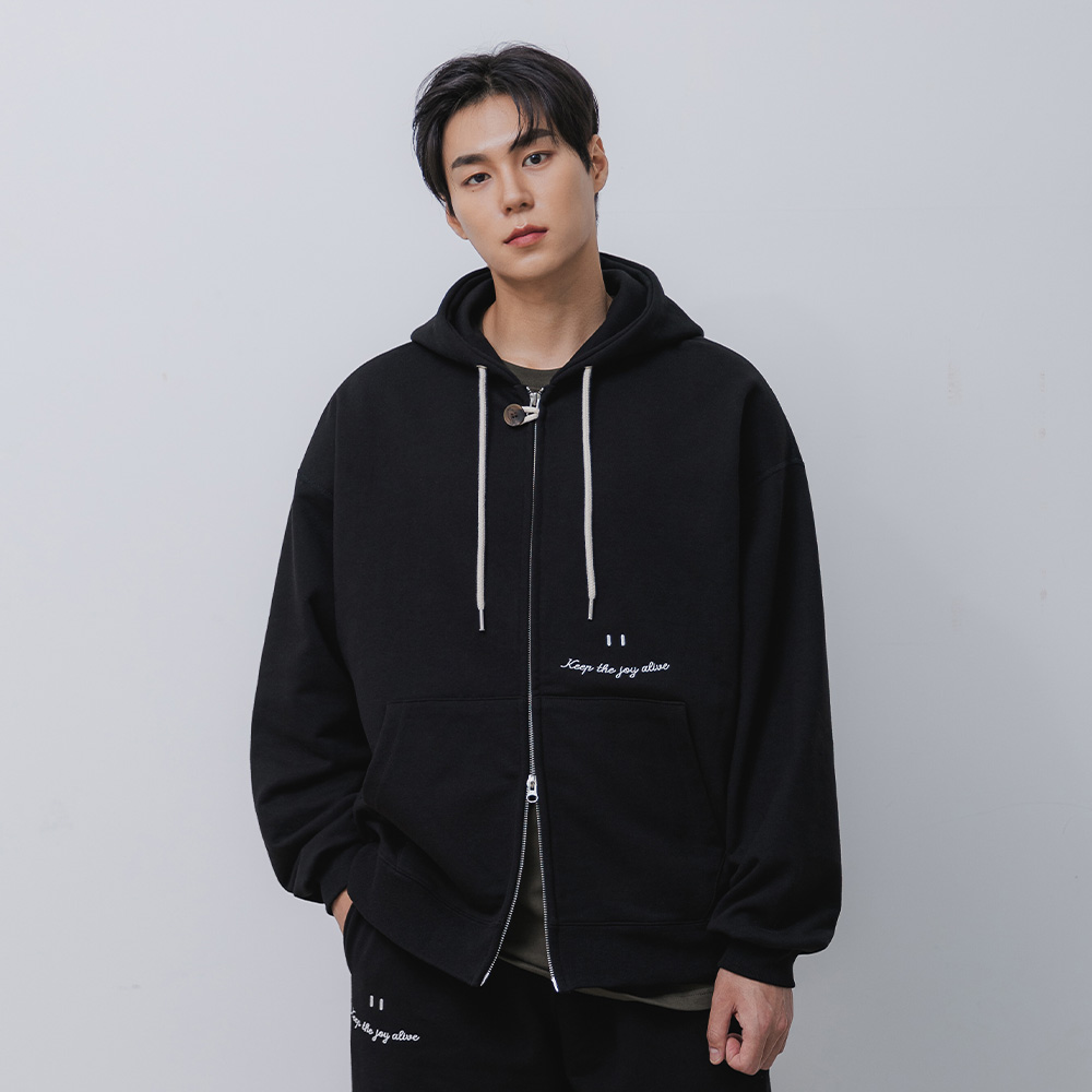 BAKKEN Bakken Smile Logo 2WAY Button Hooded Zip-Up BK7985_Black