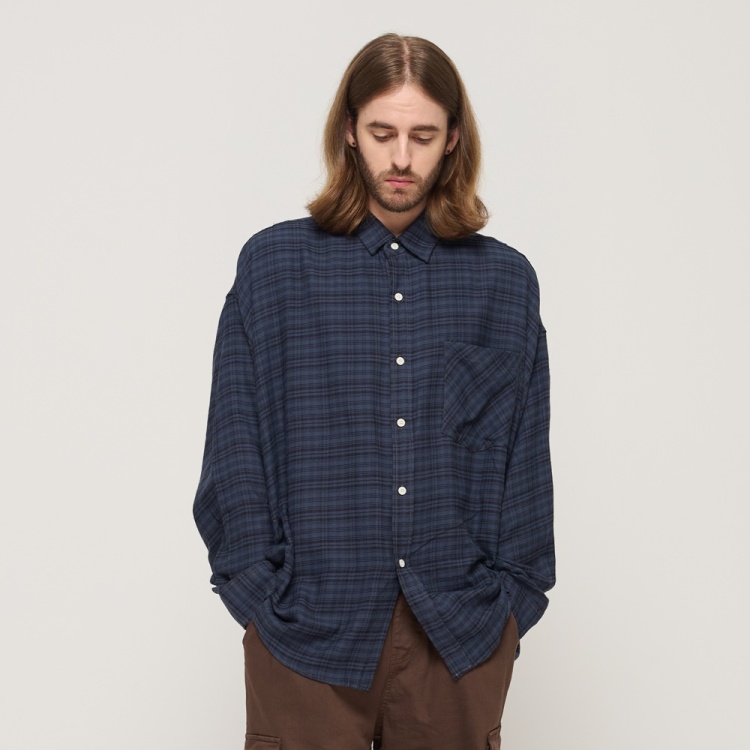 CARGOBROS VINTAGE ROLLING BOXY OVERSIZED CHECK SHIRT (NAVY)