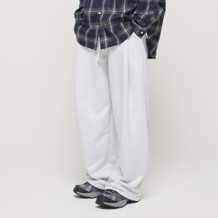 CARGOBROS PIN TUCK WIDE BAND STRING PANTS (LIGHT GARY)