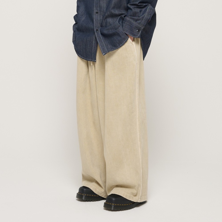 CARGOBROS CB PIGMENT MULTI POCKET BANDING PANTS (BEIGE)