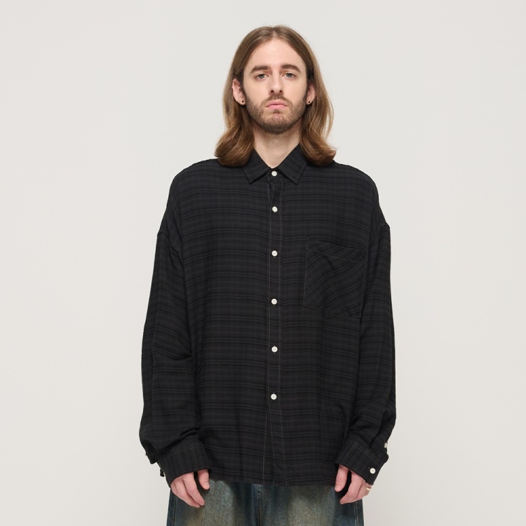 CARGOBROS VINTAGE ROLLING BOXY OVERSIZED CHECK SHIRT (BLACK)