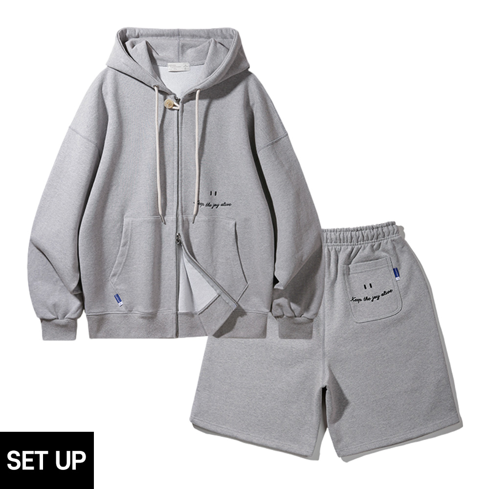 BAKKEN Bakken smile logo button zip-up hoodie half pants set-up BK7985_2985