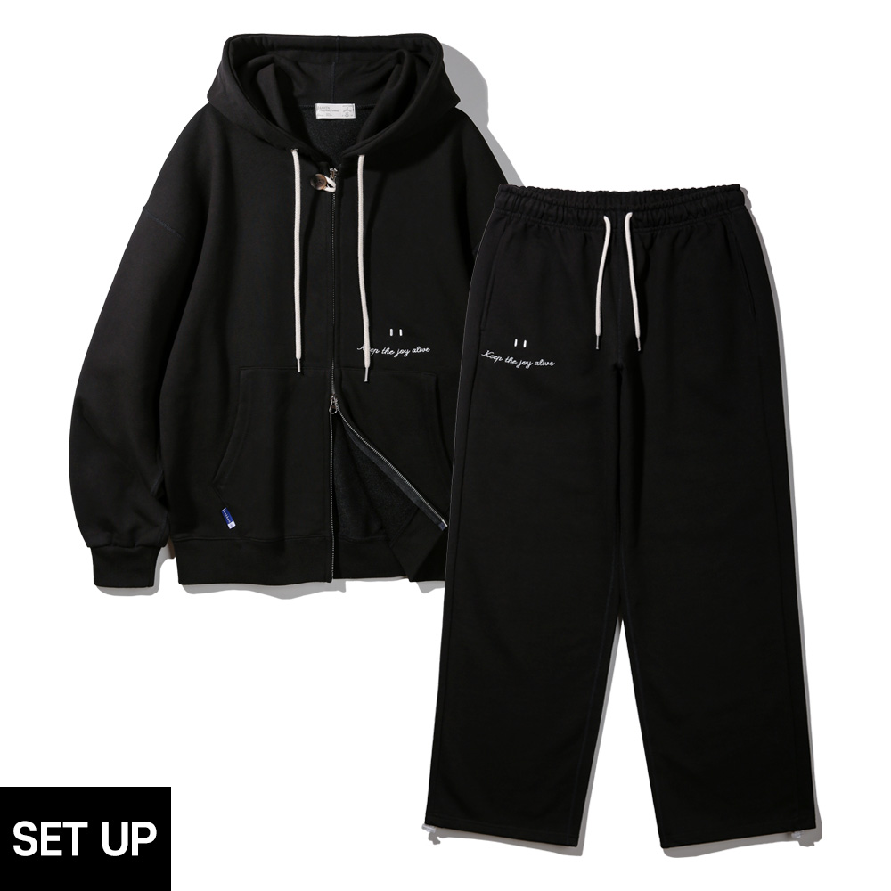 BAKKEN Bakken smile logo button zip-up hoodie semi-wide sweat pants set-up BK7985_9985