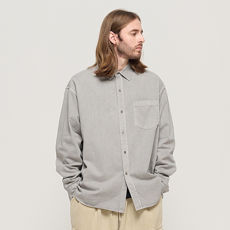 CARGOBROS PIGMENT WASHED WORK SHIRT (GRAY)