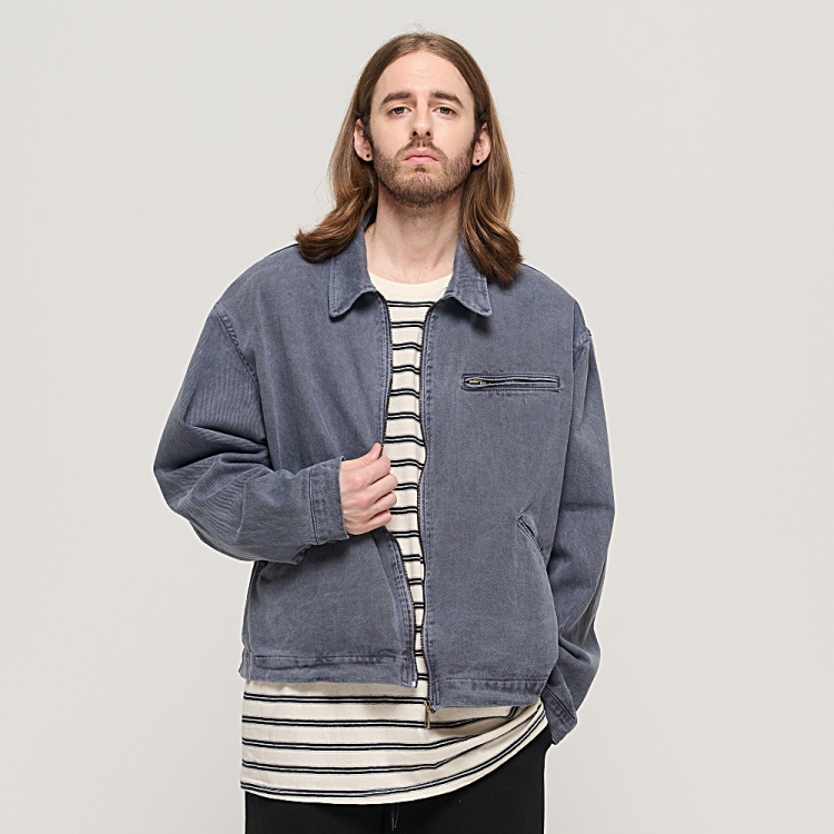 CARGOBROS VINTAGE PIGMENT WORK TRUCKER JACKET (NAVY)