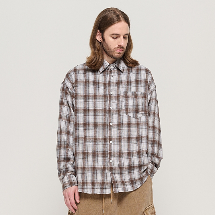 CARGOBROS GRANG OVERSIZED CHECK SHIRT (BROWN)