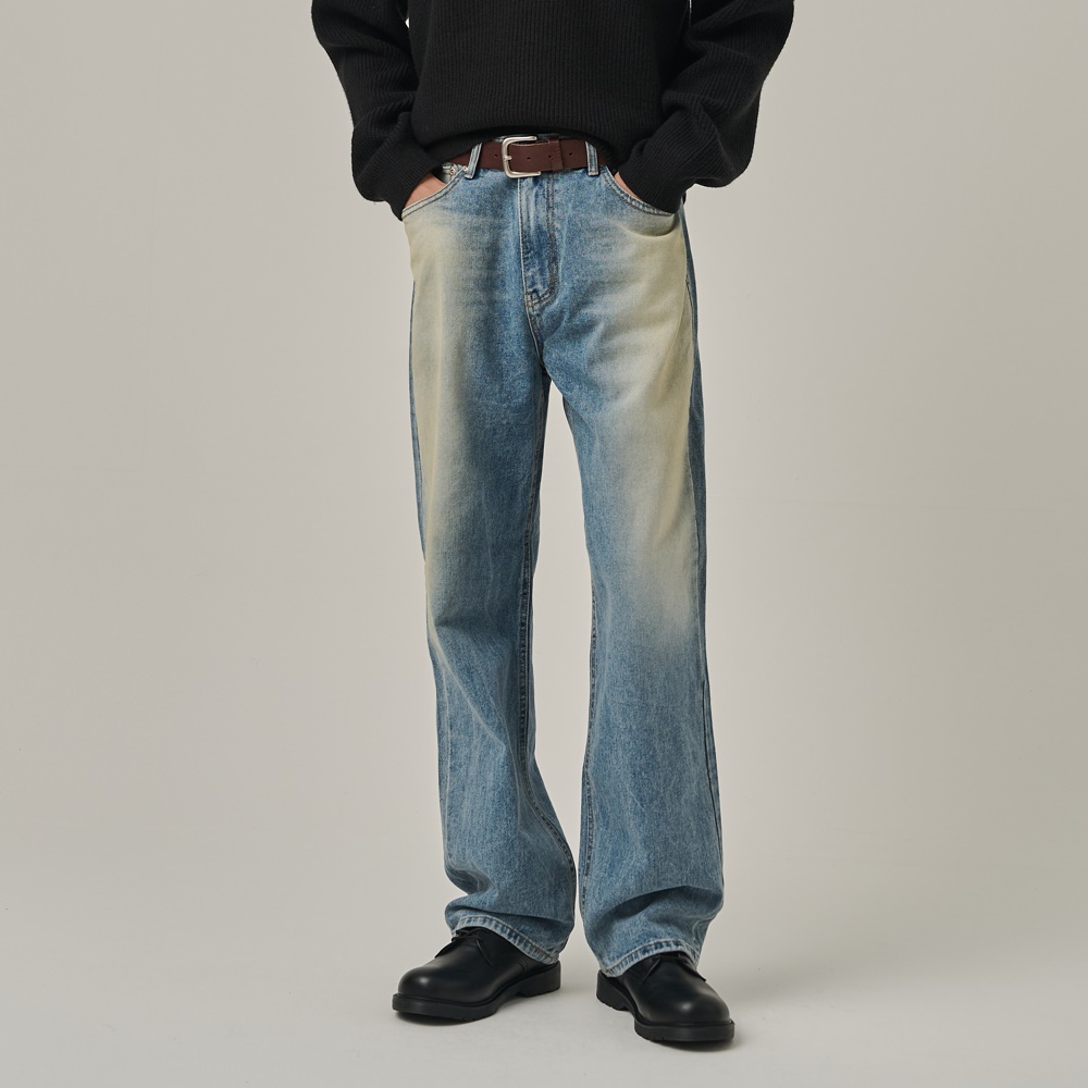 ANALOG MOOD Snow-washing Semi-Straight Denim Pants