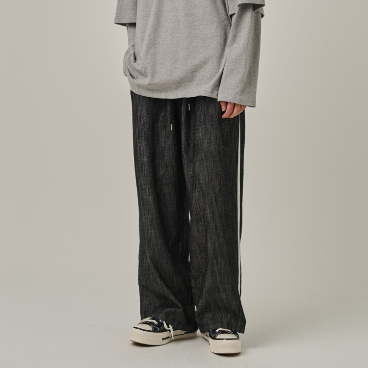 ANALOG MOOD Linen track wide denim pants