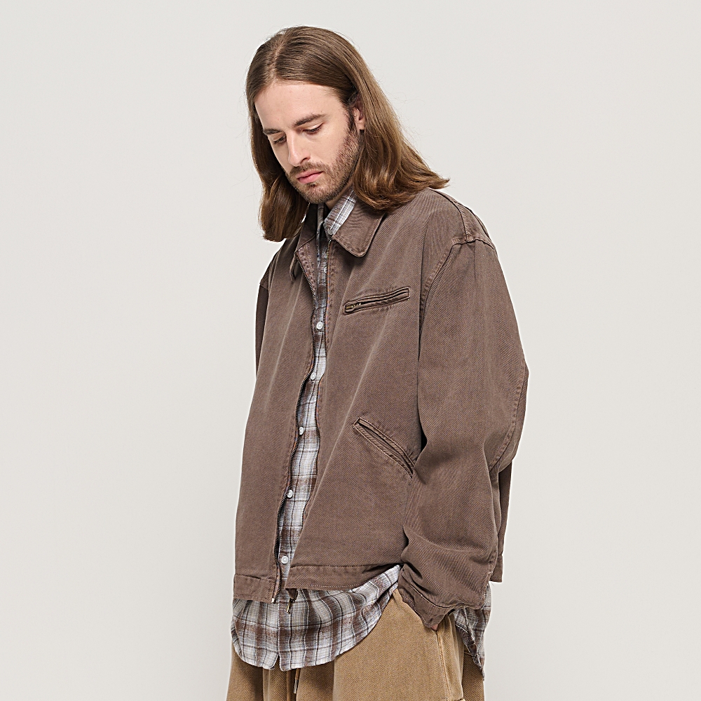 CARGOBROS VINTAGE PIGMENT WORK TRUCKER JACKET (BROWN)