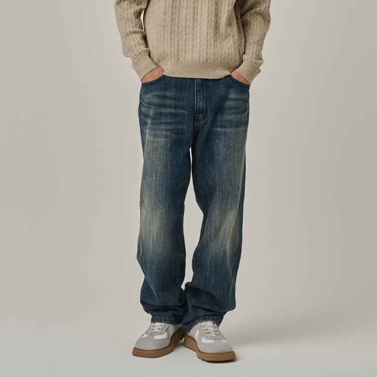 ANALOG MOOD Sand-washing Semi-Wide Denim Pants