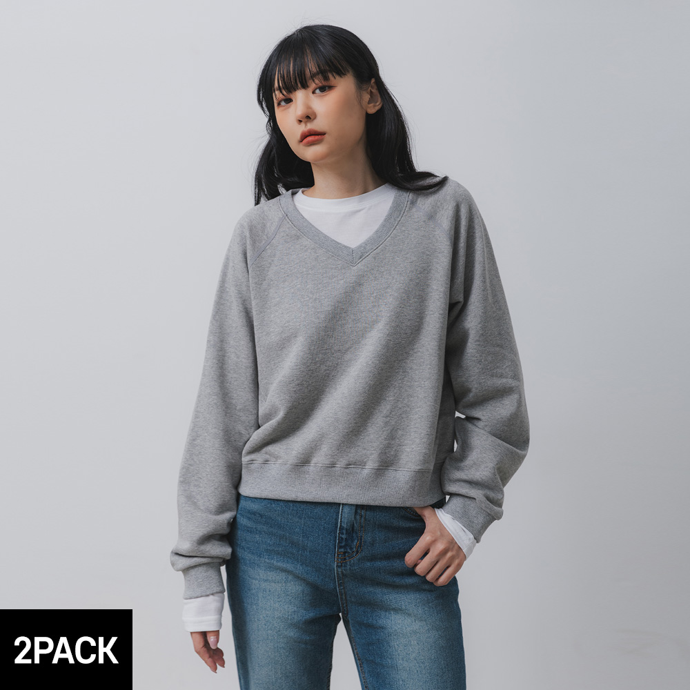 BAKKEN [SET] Bakken soft v-neck sweatshirt layered t-shirt BK5974_4999