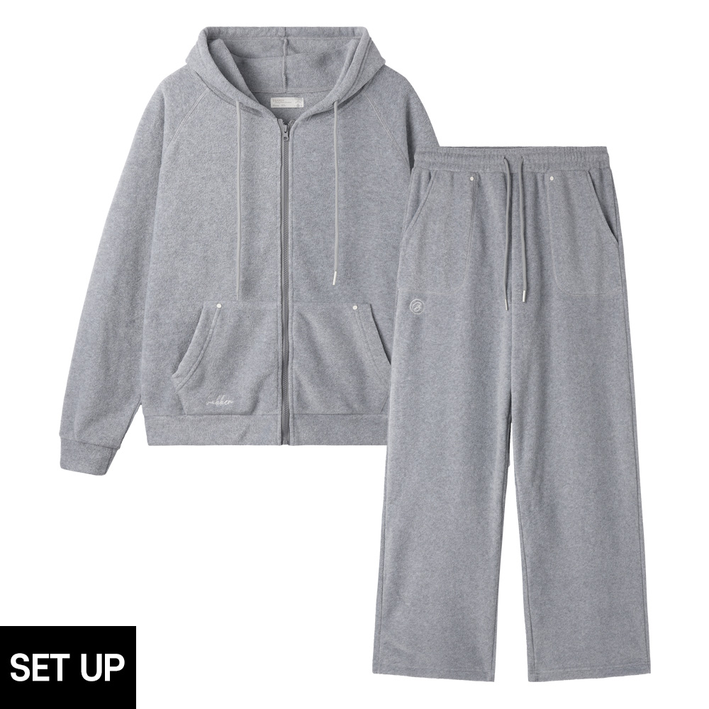 BAKKEN BAKKEN Back lettering fleece hooded zip-up wide pants set-up BK8928_8930