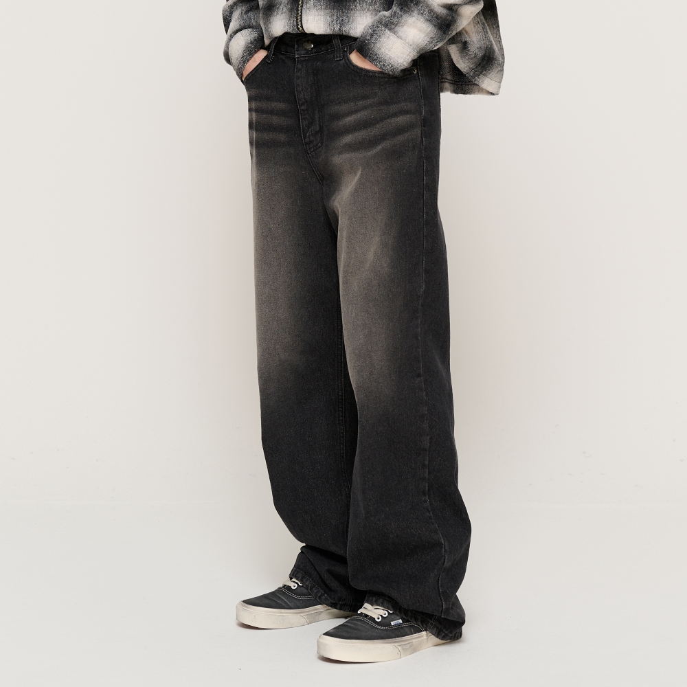 CARGOBROS VINTAGE WASHING SEMI-WIDE DENIM PANTS (BLACK)