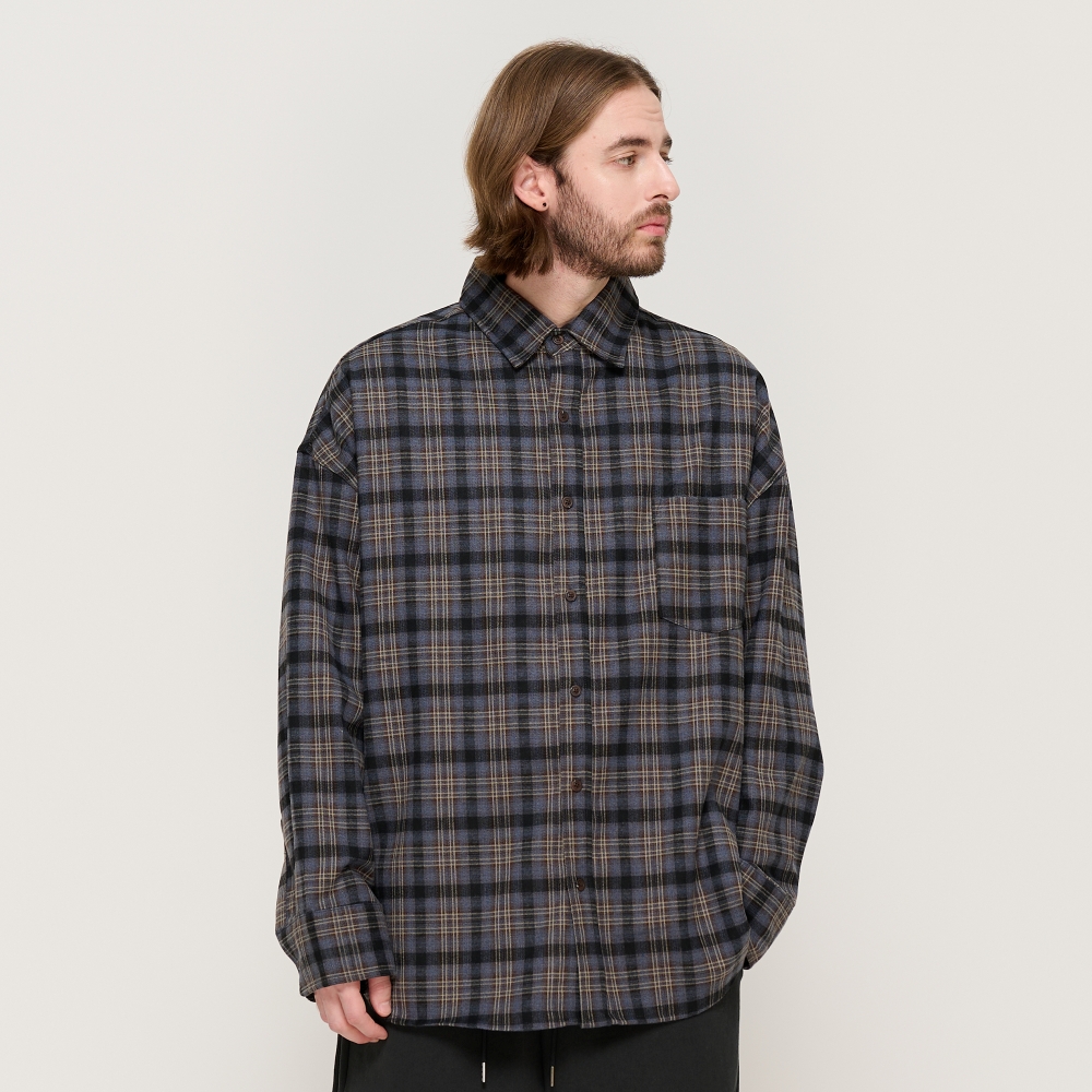 CARGOBROS PEACH COTTON CHECK OVER FIT SHIRT  (GRAY)
