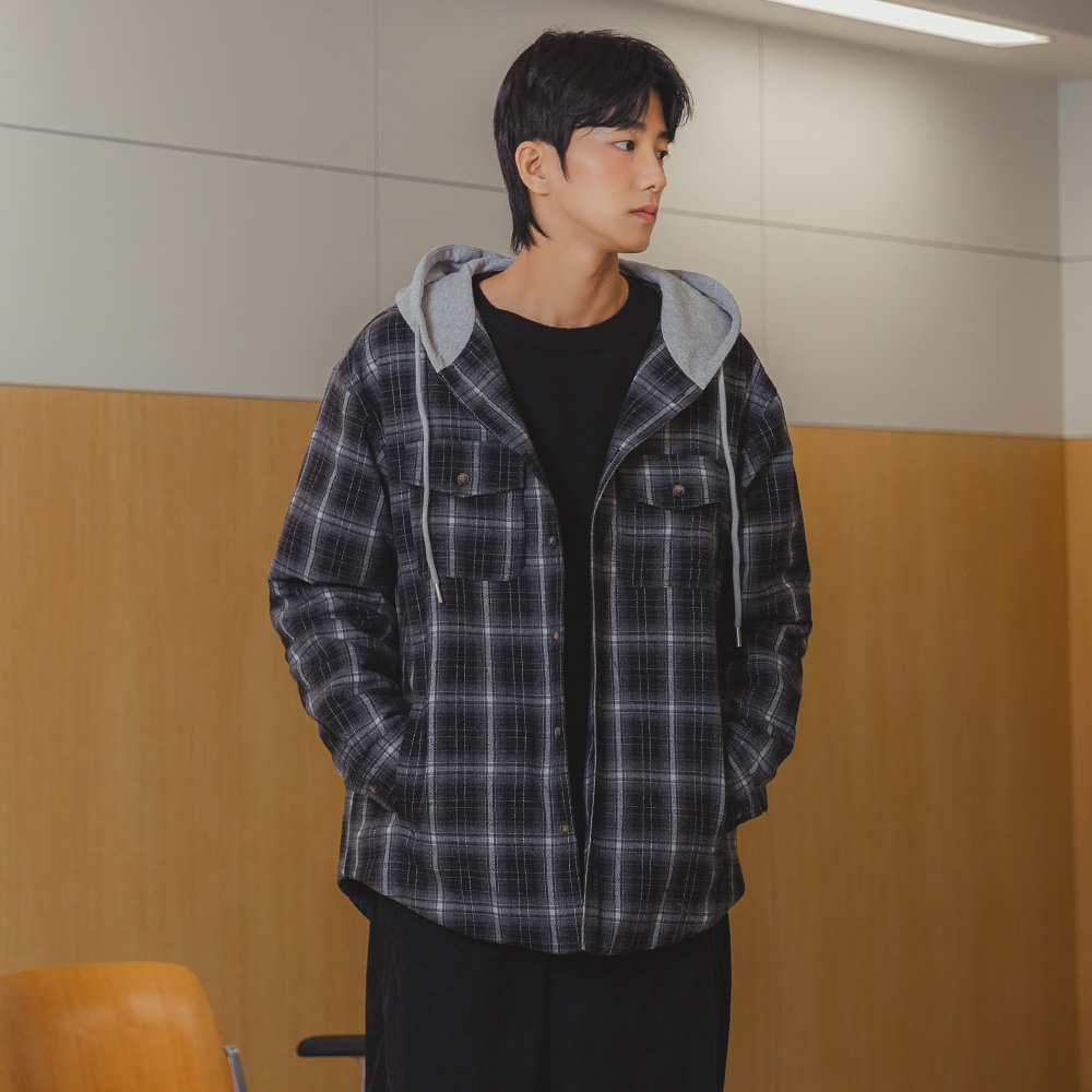 ALVINCLO [DE LUXE] ALVINCLO CITY BOY OVER-FIT CHECK HOODED SHIRT DLX1294 (2 COLOR)
