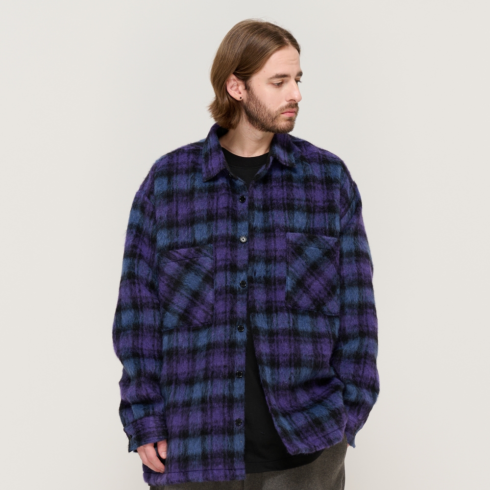 CARGOBROS OVERSIZED WOOL CHECK SHIRT JACKET (PURPLE)