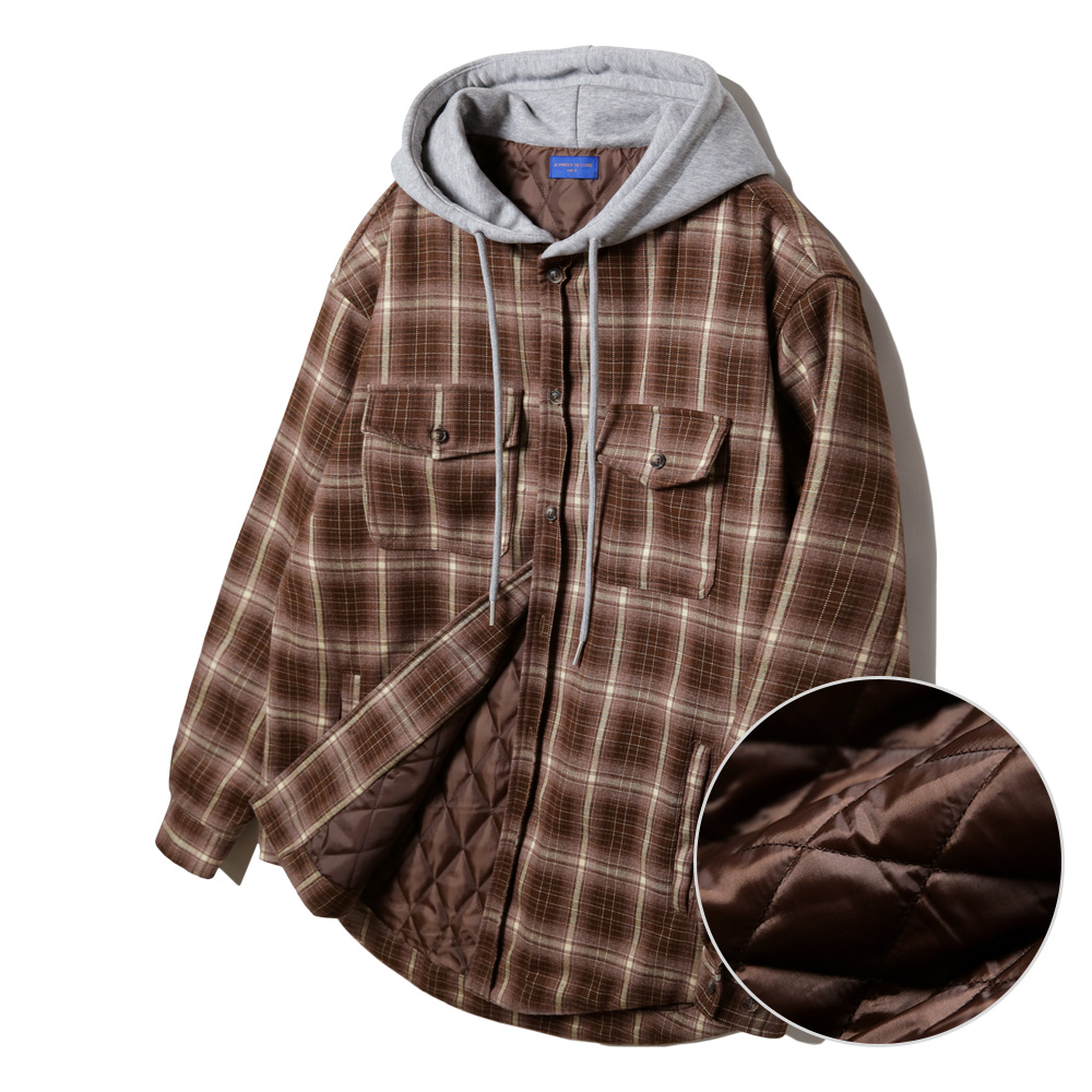 ALVINCLO [DE LUXE] ALVINCLO CITY BOY PADDED CHECK HOODED SHIRT DLX1295 (2 COLOR)