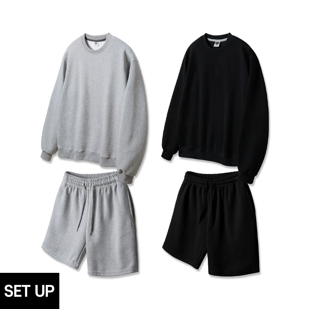 ALVINCLO [SET] ALVINCLO BASIC REGULAR-FIT SWEATSHIRT COTTON BANDING SWEAT HALF PANTS SET-UP