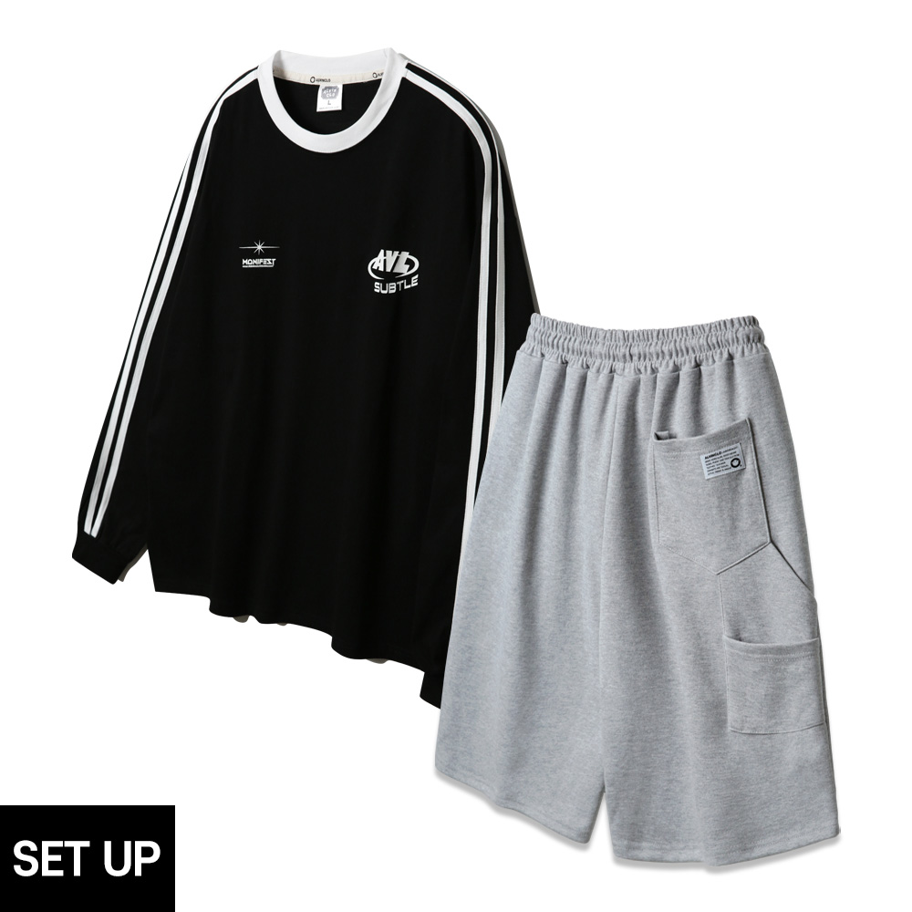 ALVINCLO [SET] ALVINCLO AVL TRACK OVER-FIT LONG SLEEVED T-SHIRT CARPENTER SWEAT BANDING SHORTS SETUP