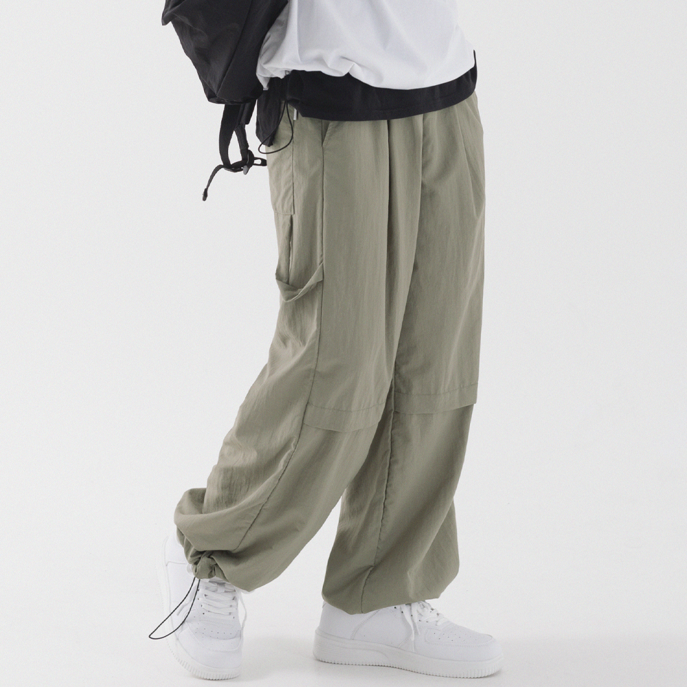 나일론 와이드 카펜터 스트링 팬츠 (연카키) nylon wide fit carpenter string pants - 피아네르