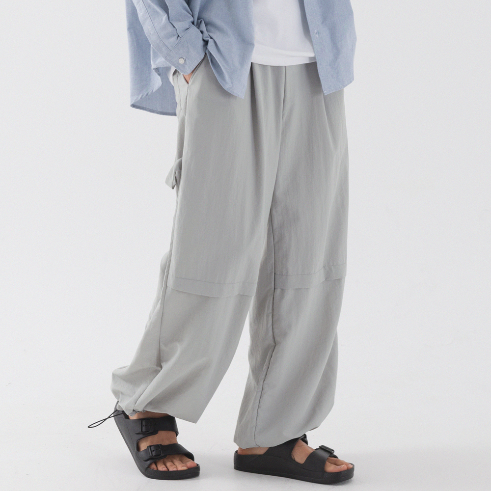 나일론 와이드 카펜터 스트링 팬츠 (연그레이) nylon wide fit carpenter string pants - 피아네르