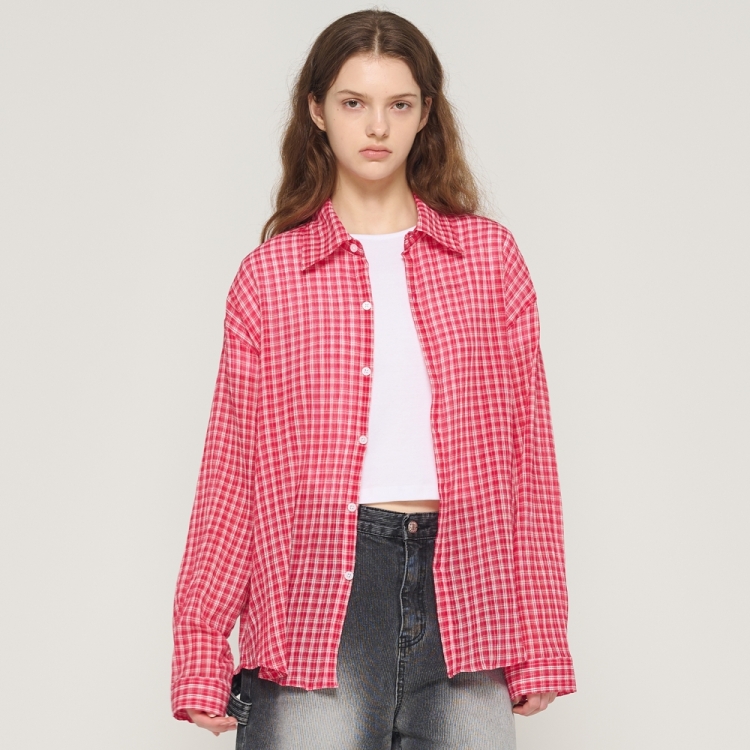 CARGOBROS FOR WOMAN Seersucker Cotton Check Shirt (Red)