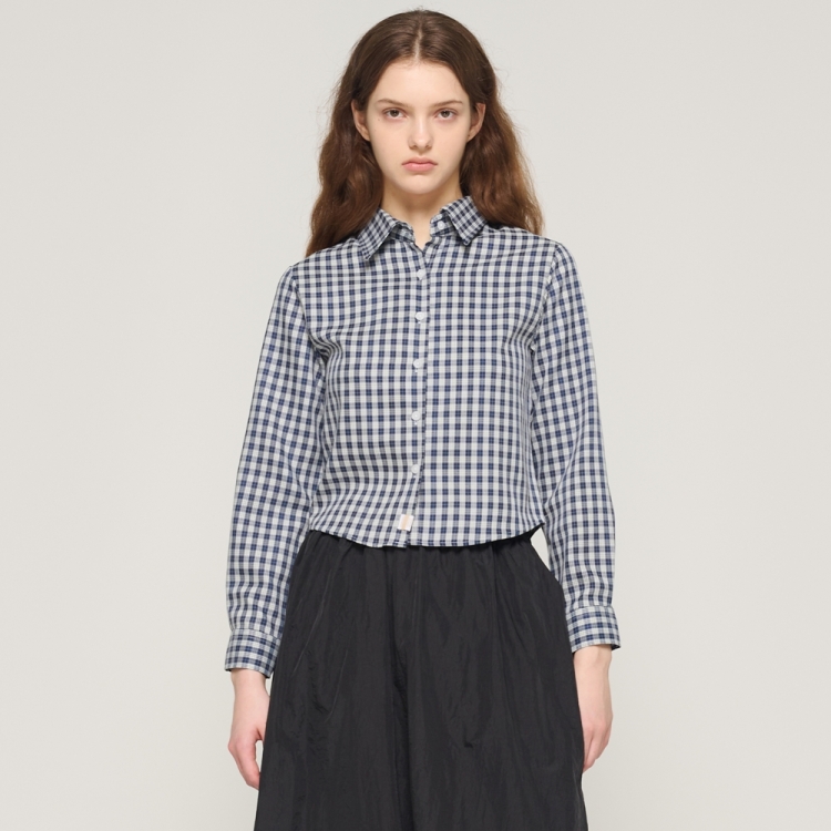 CARGOBROS FOR WOMAN Mare Crop Check Shirt (Navy)