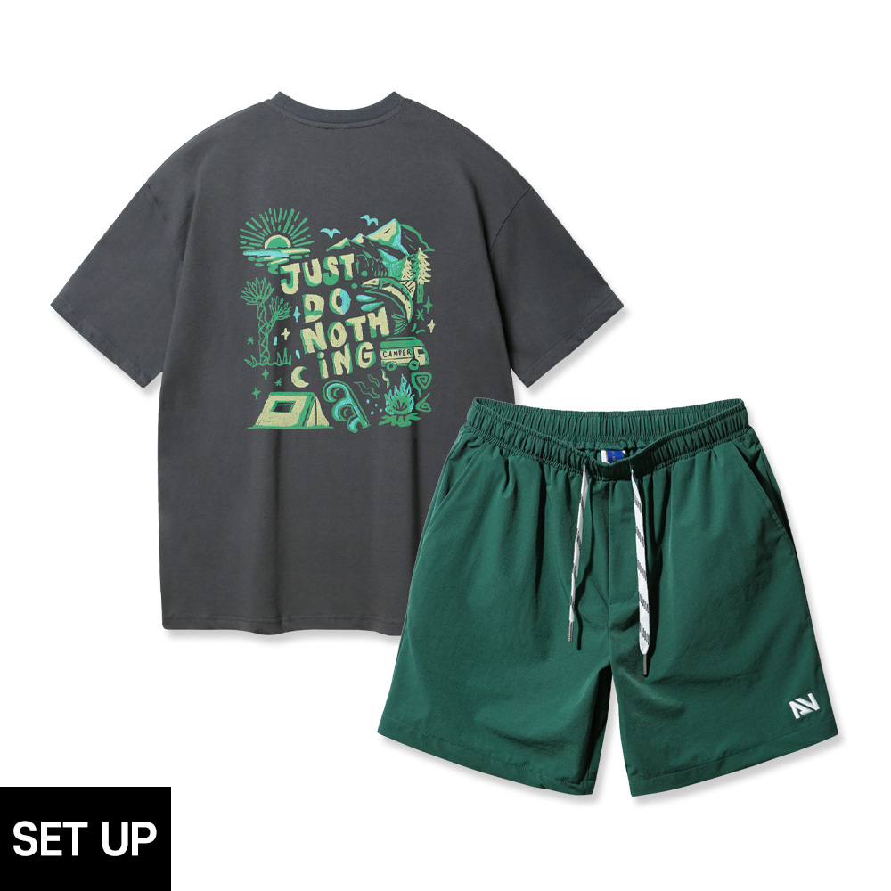 ALVINCLO [SET] ALVINCLO JUST DO NOTHING OVER FIT T-SHIRT STRING POINT HALF PANTS SET UP