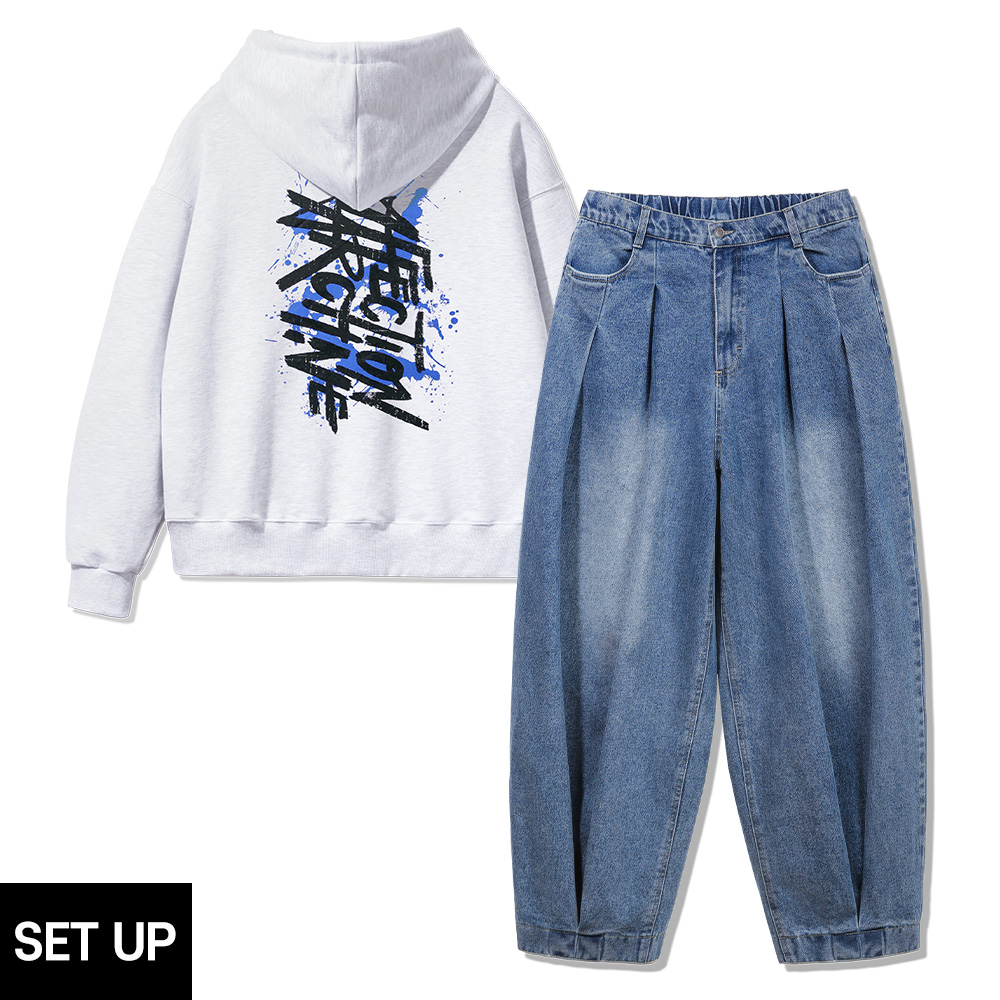 ALVINCLO [SET] ALVINCLO AFFECTION HOODIE PIN TUCK WASHED DENIM PANTS SET UP
