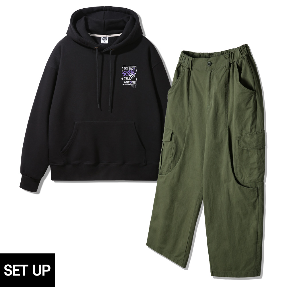 ALVINCLO [SE] ALVINCLO STAMP HOODIE COTTON CAGO PANTS SETUP
