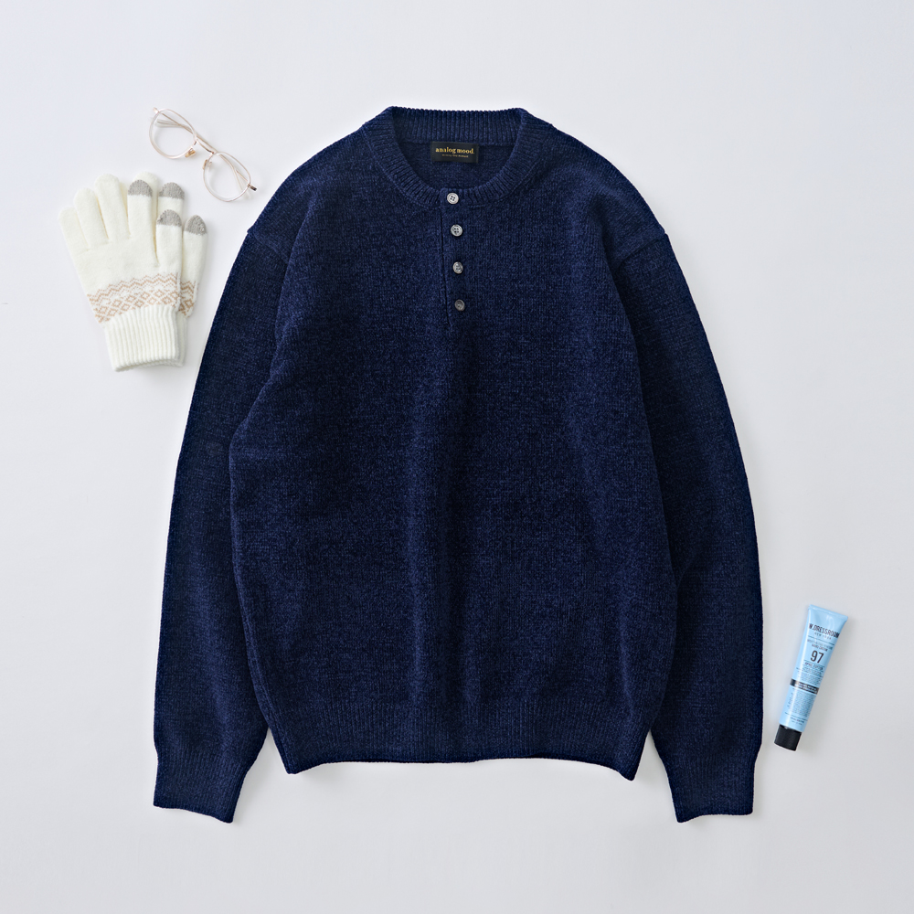 벨로아 리파인드 헨리넥 라운드 니트 (네이비) BELOA REFINED HENLEY NECK ROUND KNITWEAR ...