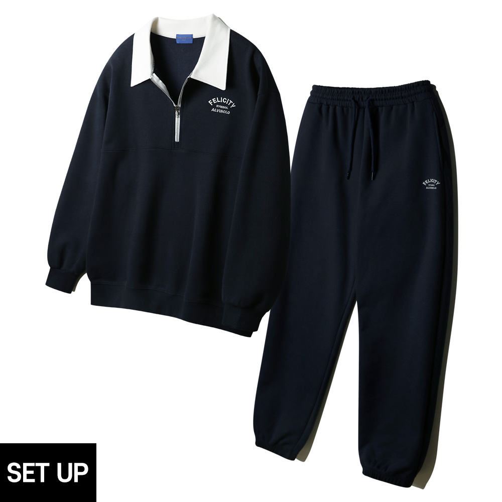 ALVINCLO [DE LUXE] [SET] ALVINCLO FELICITY HALF ZIP-UP COLLAR SWEATSHIRT BANDING JOGGER PANTS SET-UP