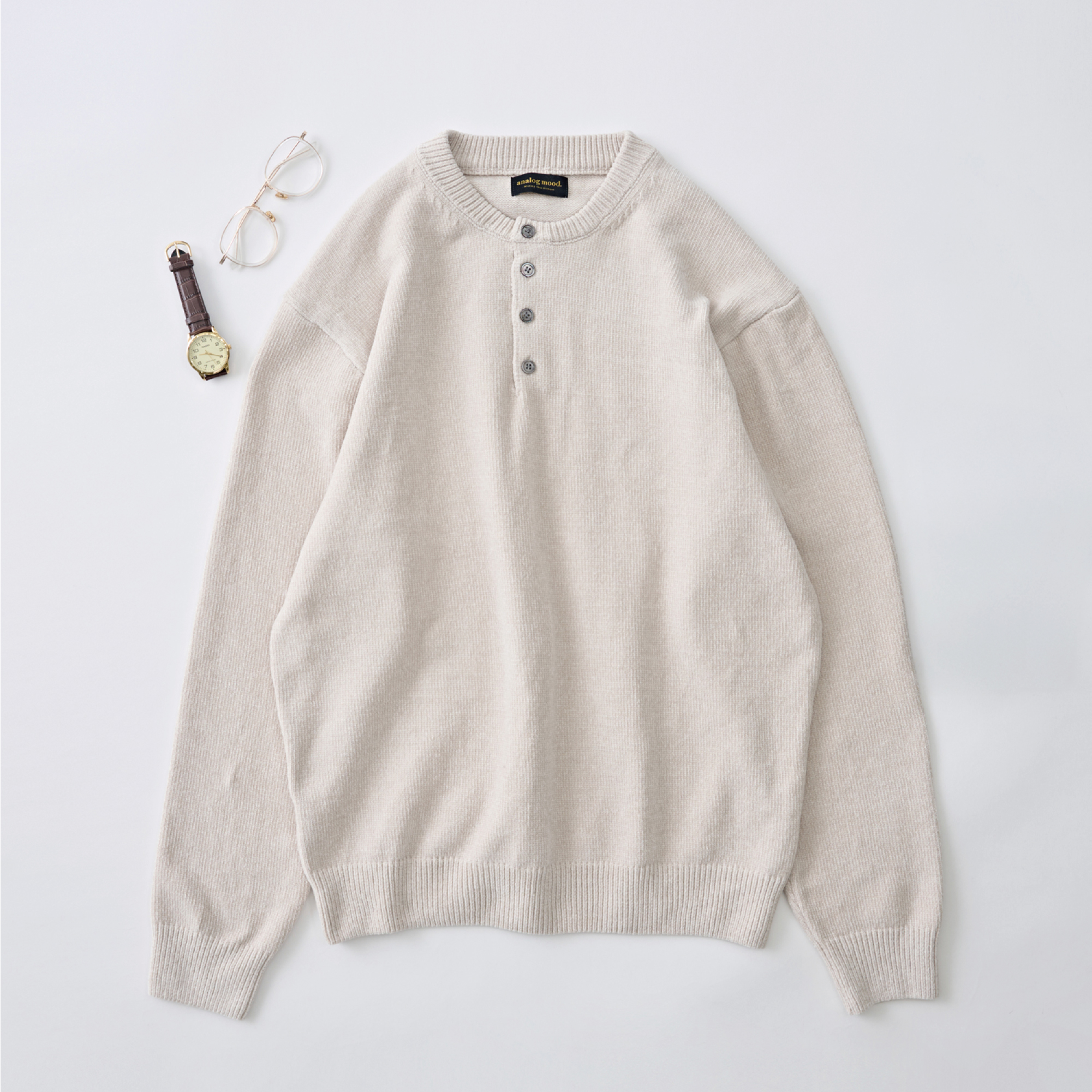 벨로아 리파인드 헨리넥 라운드 니트 (오트밀) BELOA REFINED HENLEY NECK ROUND KNITWEAR ...