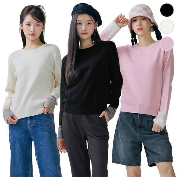 Sweter Color 소매COLOR 라운드 SWETER/3Color SleeveCOLOR Round SWETER/3Color - 체이스컬트