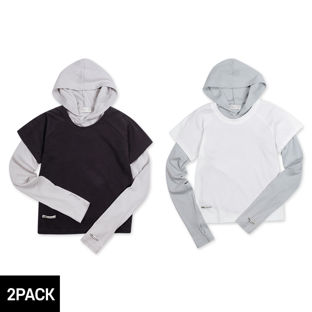 BAKKEN [2PACK] 바켄 무지 핑거홀 슬림핏 후드티 소프트 래글런 반팔 티셔츠 2종 패키지