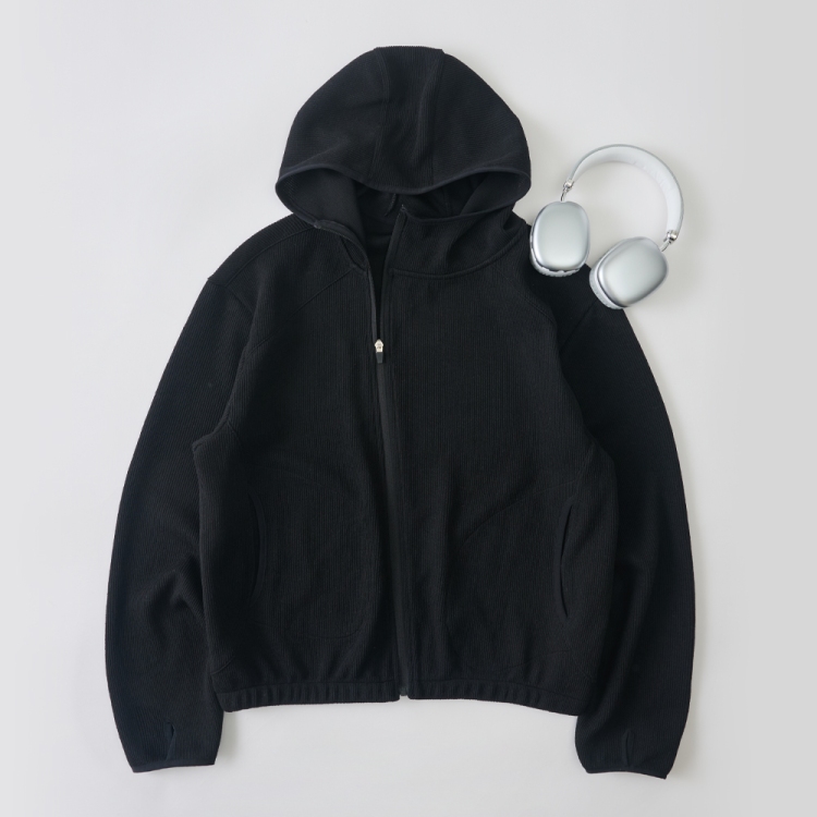 ANALOG MOOD Fingerhole Line Hood Zip-Up (BLACK)